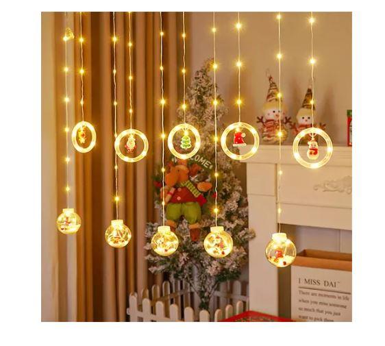 Anéis e bolas de luzes de cortina de Natal