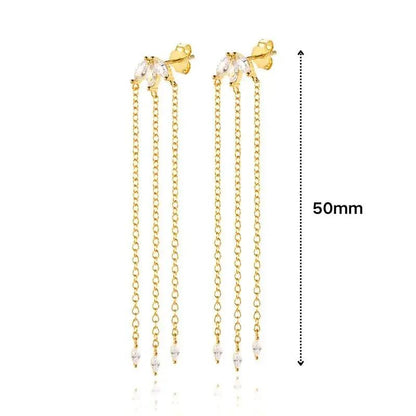 Women's 925 Sterling Silver Ear Needle Crystal Zircon Water Droplets Stud Hoop Gold Huggie Earrings Premium Luxury Party Jewelry