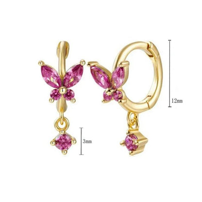 Pendientes de Aro con Colgante de Cristal Rojo Rosa en Plata Esterlina 925, Joyería Elegante para Mujer, Regalos de Moda