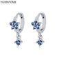 Pendientes de Aro de Plata Esterlina 925 con Zirconia Azul de Lujo para Mujer, Pendientes de Moda con Colgante en Gota de Agua, Corazón o Flor