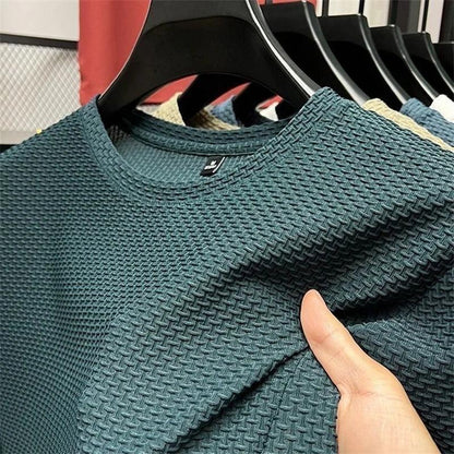 Summer Mesh Ice Silk T-shirt Men's Short Sleeve Round Neck 2023 New Half Sleeve Men Thin Solid Color Tees Top