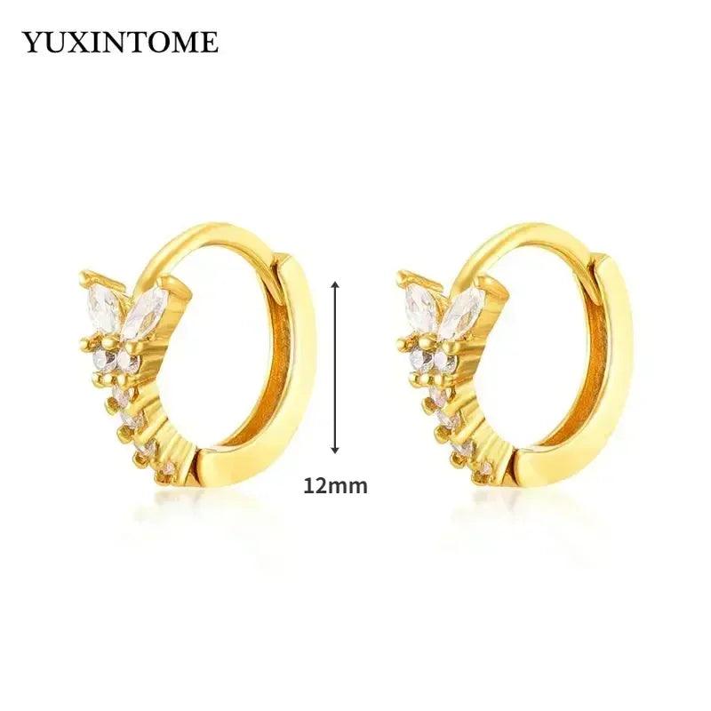 Women's 925 Sterling Silver Ear Needle Crystal Zircon Water Droplets Stud Hoop Gold Huggie Earrings Premium Luxury Party Jewelry