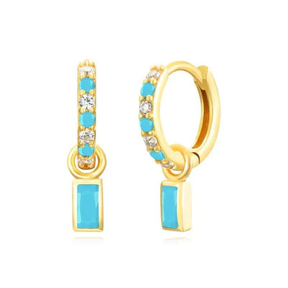 Pendientes de Plata Esterlina 925 con Turquesa Azul, Pendientes de Círculo de Lujo para Mujer, Joyería de Moda Elegante