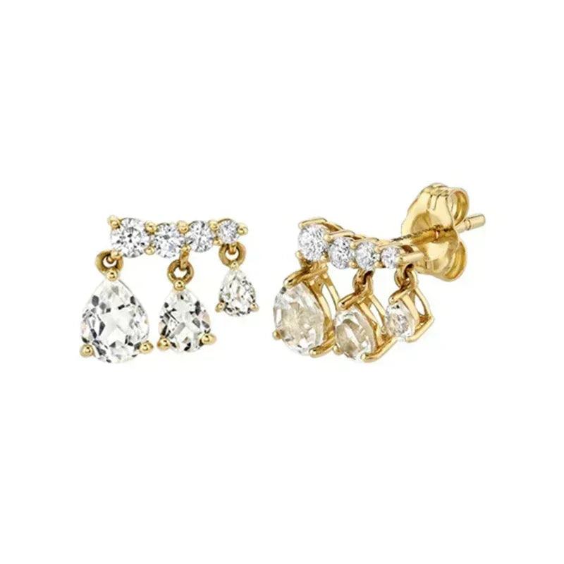 Women's 925 Sterling Silver Ear Needle Crystal Zircon Water Droplets Stud Hoop Gold Huggie Earrings Premium Luxury Party Jewelry