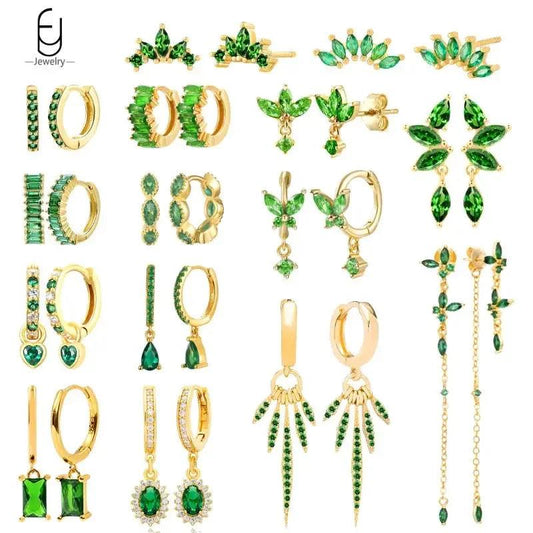 Pendientes de Aro con Corazón en Plata Esterlina 925 y Zirconia Verde, Joyería de Lujo para Mujer, Regalos Elegantes