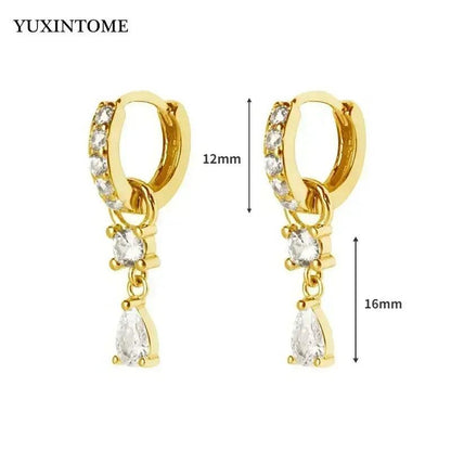 Women's 925 Sterling Silver Ear Needle Crystal Zircon Water Droplets Stud Hoop Gold Huggie Earrings Premium Luxury Party Jewelry