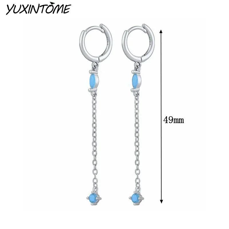 Pendientes de Plata Esterlina 925 con Turquesa Azul, Pendientes de Círculo de Lujo para Mujer, Joyería de Moda Elegante