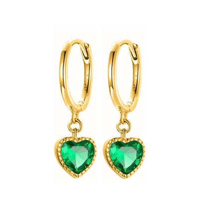 Pendientes de Aro con Corazón en Plata Esterlina 925 y Zirconia Verde, Joyería de Lujo para Mujer, Regalos Elegantes