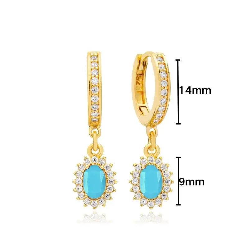 Pendientes de Plata Esterlina 925 con Turquesa Azul, Pendientes de Círculo de Lujo para Mujer, Joyería de Moda Elegante