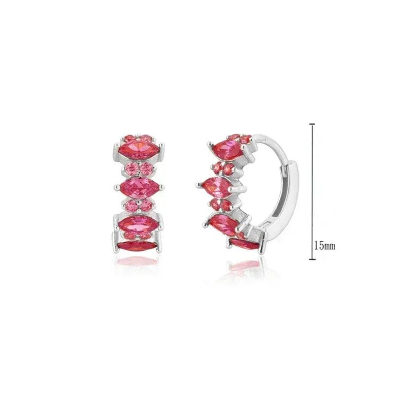 Pendientes de Aro con Colgante de Cristal Rojo Rosa en Plata Esterlina 925, Joyería Elegante para Mujer, Regalos de Moda