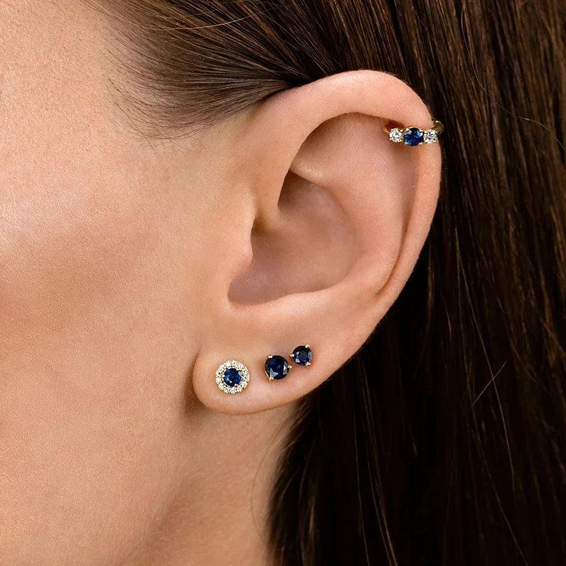 Pendientes de Aro de Plata Esterlina 925 con Zirconia Azul de Lujo para Mujer, Pendientes de Moda con Colgante en Gota de Agua, Corazón o Flor