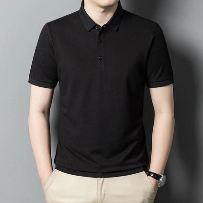 Summer Ice Silk Polo Shirt High-End T-Shirt Solid Color New Half Sleeve Non-Marking Casual Lapels Business Thin Menswear