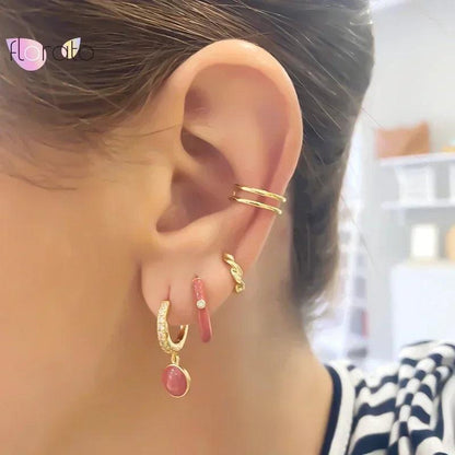 Pendientes de Aro con Colgante de Cristal Rojo Rosa en Plata Esterlina 925, Joyería Elegante para Mujer, Regalos de Moda