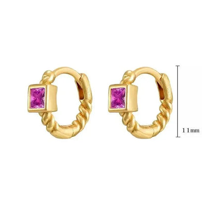 Pendientes de Aro con Colgante de Cristal Rojo Rosa en Plata Esterlina 925, Joyería Elegante para Mujer, Regalos de Moda