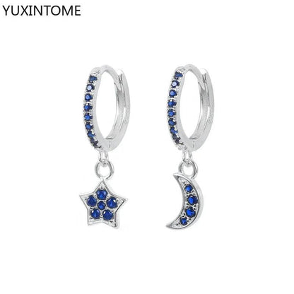 Pendientes de Aro de Plata Esterlina 925 con Zirconia Azul de Lujo para Mujer, Pendientes de Moda con Colgante en Gota de Agua, Corazón o Flor