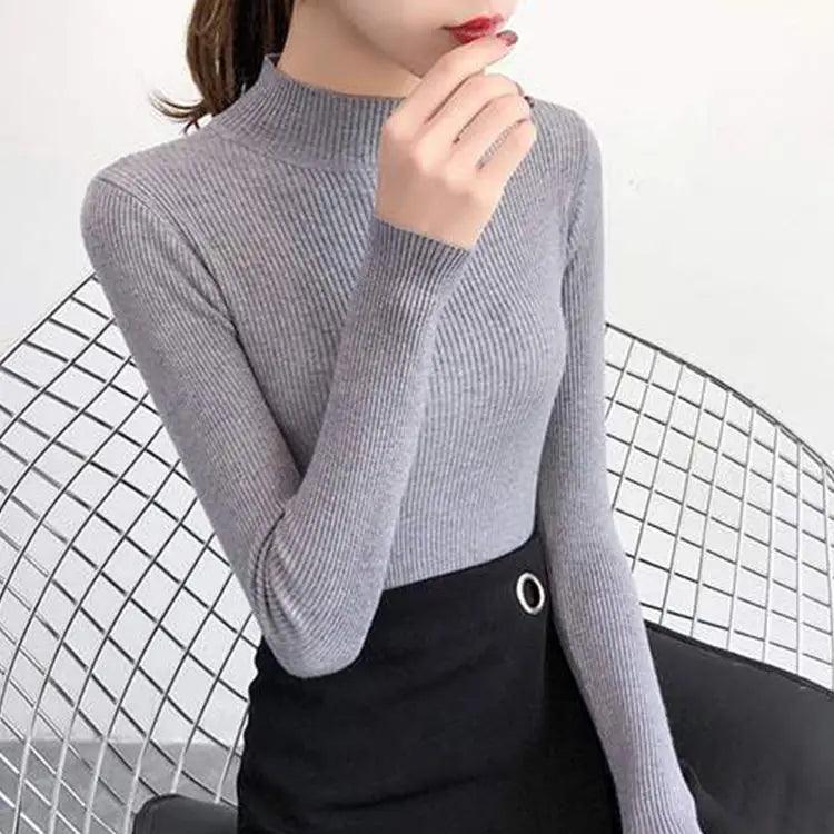 Suéter de Mujer Otoño-Invierno con Cuello Alto, Estilo Vintage y Diseño Básico. Ajustado, Elegante y Casual, Ideal para un Look Chic y Moderno. Perfecto para el Estilo Coreano y Momentos Sofisticados.