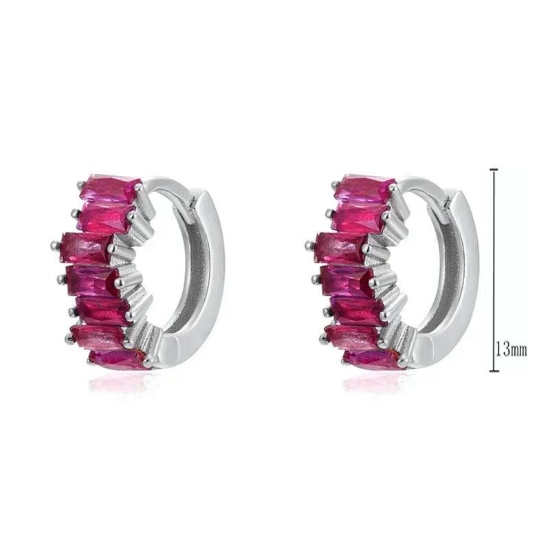 Pendientes de Aro con Colgante de Cristal Rojo Rosa en Plata Esterlina 925, Joyería Elegante para Mujer, Regalos de Moda