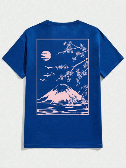 Tokyo Sakura Mount Fuji Business Card T Shirt Men Fashion Tee Clothing Cotton Summer Casual Tops Hip Hop Loose Cotton T-Shirt