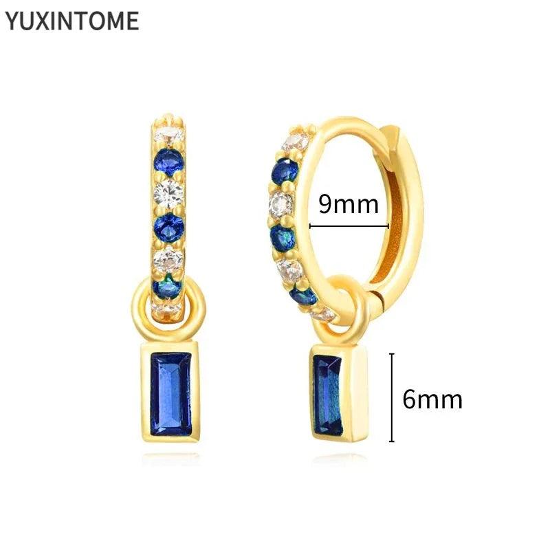 Pendientes de Aro de Plata Esterlina 925 con Zirconia Azul de Lujo para Mujer, Pendientes de Moda con Colgante en Gota de Agua, Corazón o Flor