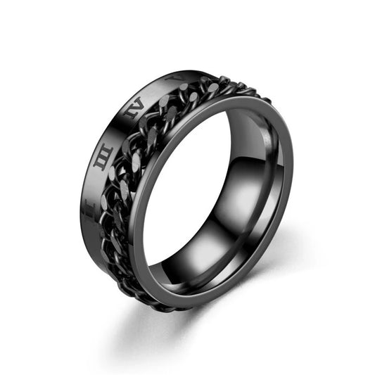 Anillo Giratorio Antiestrés de Acero Inoxidable con Números Romanos – Estilo Punk y Funcionalidad