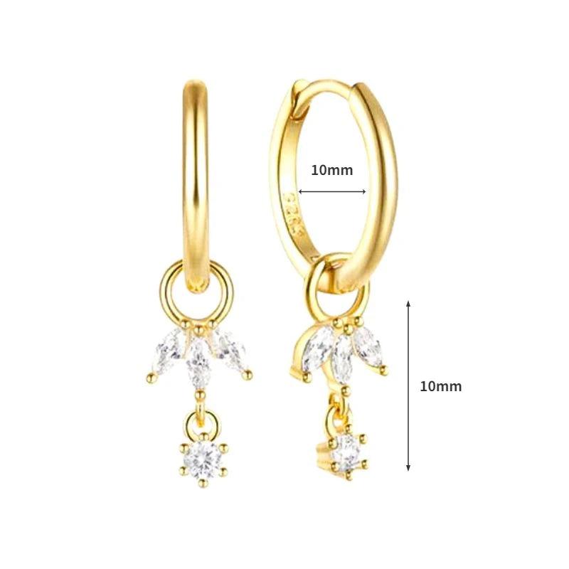 Women's 925 Sterling Silver Ear Needle Crystal Zircon Water Droplets Stud Hoop Gold Huggie Earrings Premium Luxury Party Jewelry