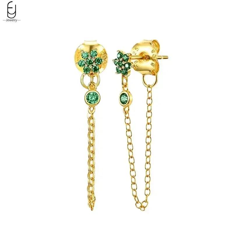 Pendientes de Aro con Corazón en Plata Esterlina 925 y Zirconia Verde, Joyería de Lujo para Mujer, Regalos Elegantes