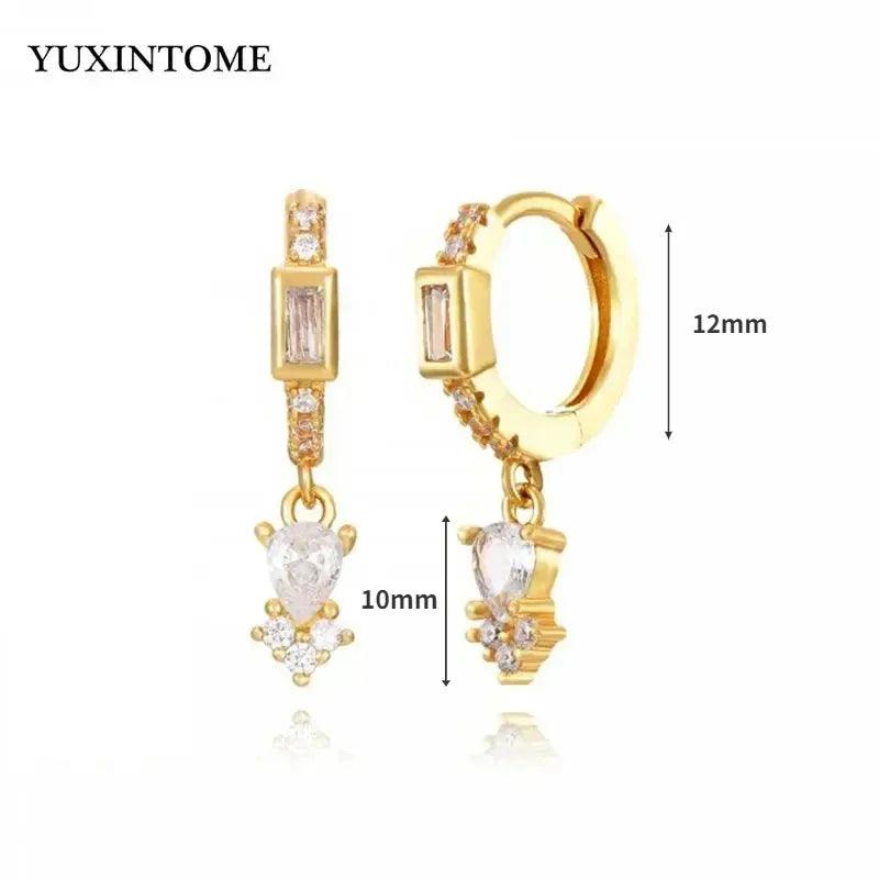 Women's 925 Sterling Silver Ear Needle Crystal Zircon Water Droplets Stud Hoop Gold Huggie Earrings Premium Luxury Party Jewelry