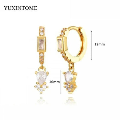 Women's 925 Sterling Silver Ear Needle Crystal Zircon Water Droplets Stud Hoop Gold Huggie Earrings Premium Luxury Party Jewelry