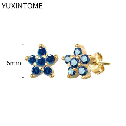 Pendientes de Aro de Plata Esterlina 925 con Zirconia Azul de Lujo para Mujer, Pendientes de Moda con Colgante en Gota de Agua, Corazón o Flor