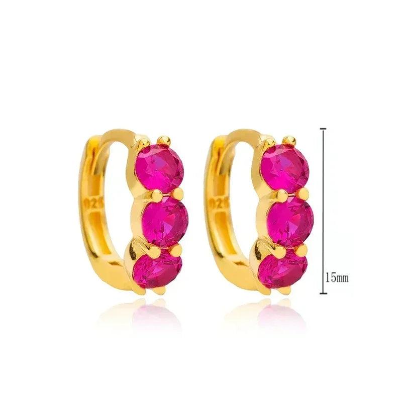 Pendientes de Aro con Colgante de Cristal Rojo Rosa en Plata Esterlina 925, Joyería Elegante para Mujer, Regalos de Moda