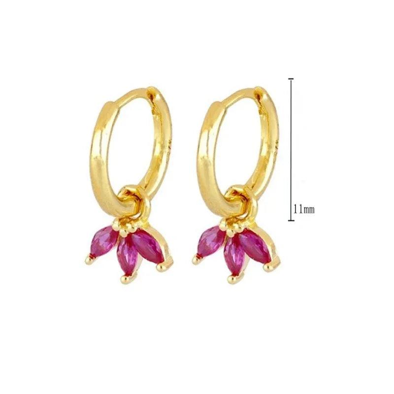 Pendientes de Aro con Colgante de Cristal Rojo Rosa en Plata Esterlina 925, Joyería Elegante para Mujer, Regalos de Moda