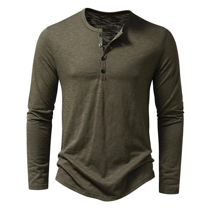 Men's Cotton Button Henley neck Shirt Long Sleeve Casual Button Solid color Fashion T-Shirts