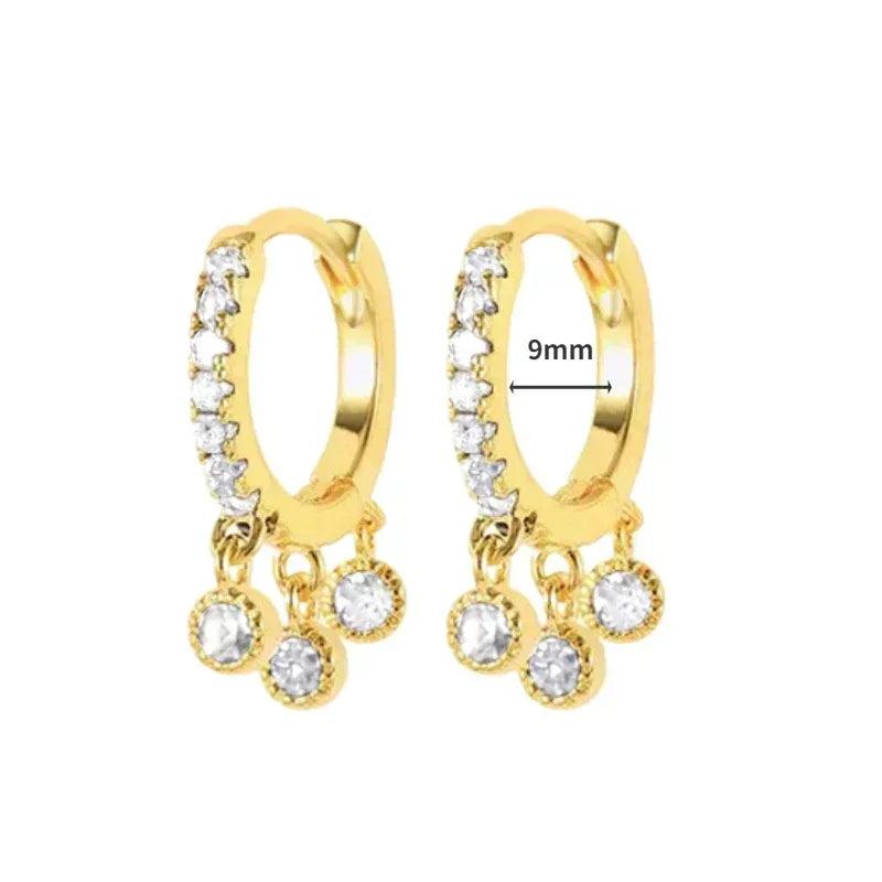 Women's 925 Sterling Silver Ear Needle Crystal Zircon Water Droplets Stud Hoop Gold Huggie Earrings Premium Luxury Party Jewelry