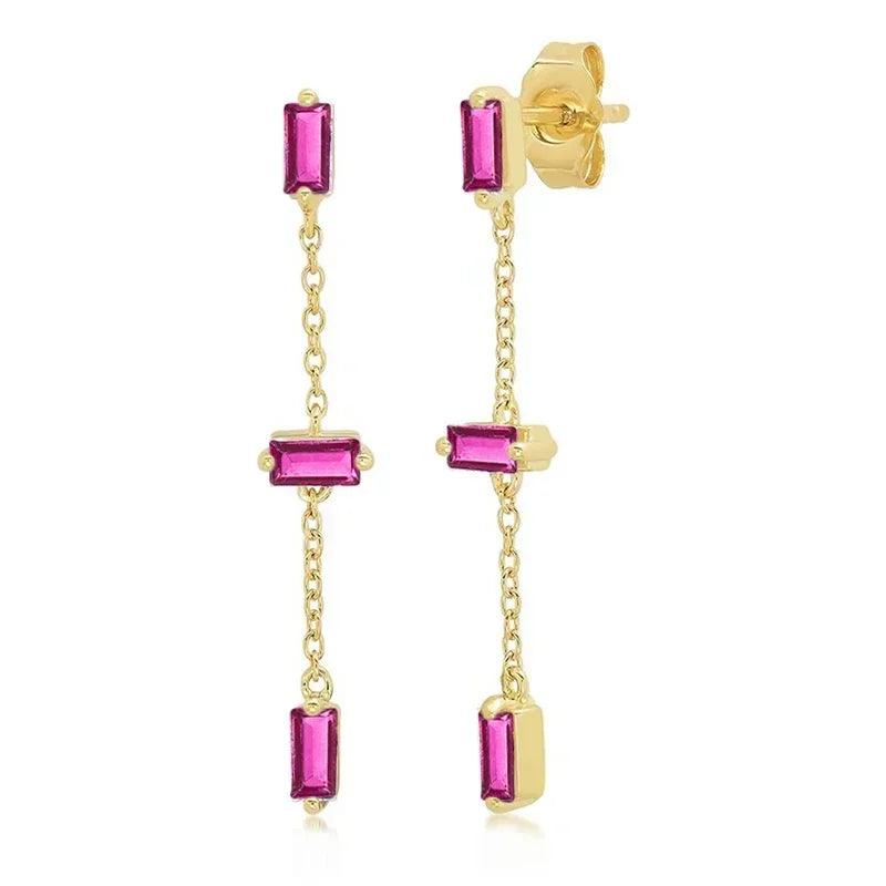 Pendientes de Aro con Colgante de Cristal Rojo Rosa en Plata Esterlina 925, Joyería Elegante para Mujer, Regalos de Moda