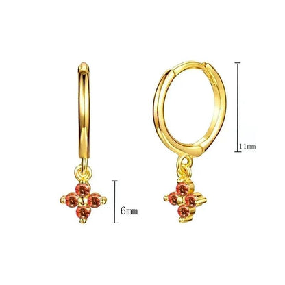 Pendientes de Aro con Colgante de Cristal Rojo Rosa en Plata Esterlina 925, Joyería Elegante para Mujer, Regalos de Moda