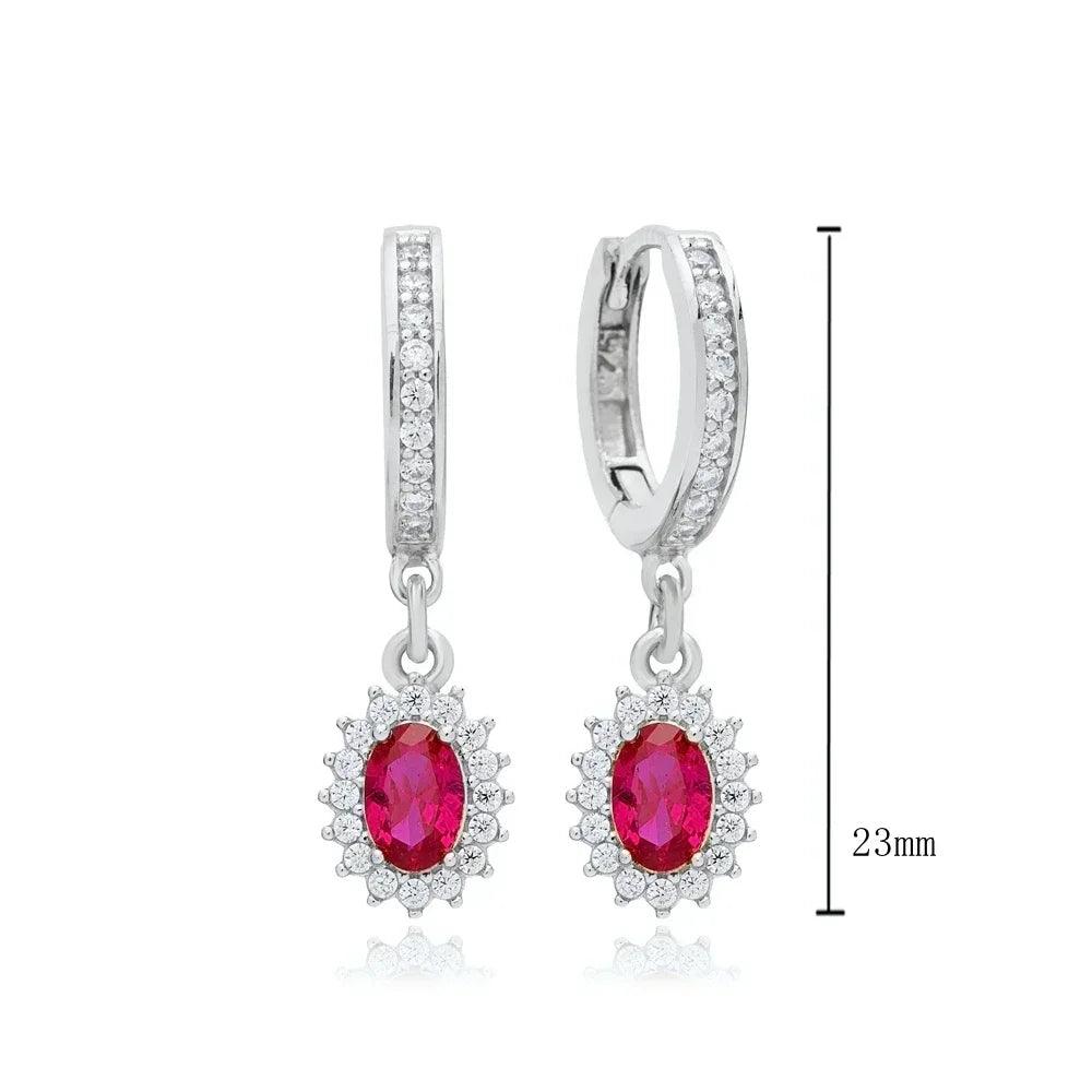 Pendientes de Aro con Colgante de Cristal Rojo Rosa en Plata Esterlina 925, Joyería Elegante para Mujer, Regalos de Moda