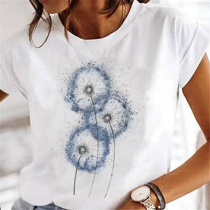 Dandelion FashionWatercolor 90s Short Sleeve Spring Summer Female Tee Graphic T Shirt