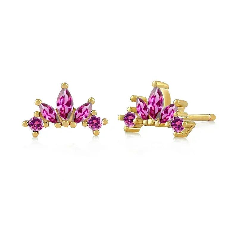 Pendientes de Aro con Colgante de Cristal Rojo Rosa en Plata Esterlina 925, Joyería Elegante para Mujer, Regalos de Moda