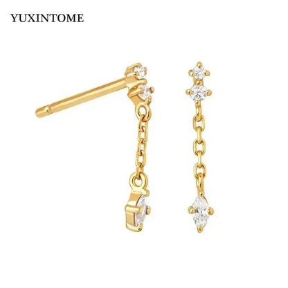 Women's 925 Sterling Silver Ear Needle Crystal Zircon Water Droplets Stud Hoop Gold Huggie Earrings Premium Luxury Party Jewelry