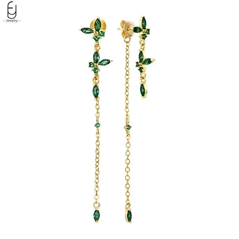 Pendientes de Aro con Corazón en Plata Esterlina 925 y Zirconia Verde, Joyería de Lujo para Mujer, Regalos Elegantes