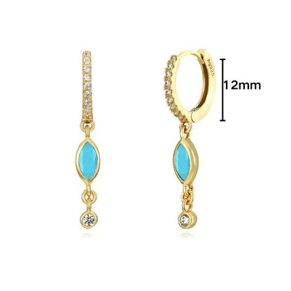 Pendientes de Plata Esterlina 925 con Turquesa Azul, Pendientes de Círculo de Lujo para Mujer, Joyería de Moda Elegante