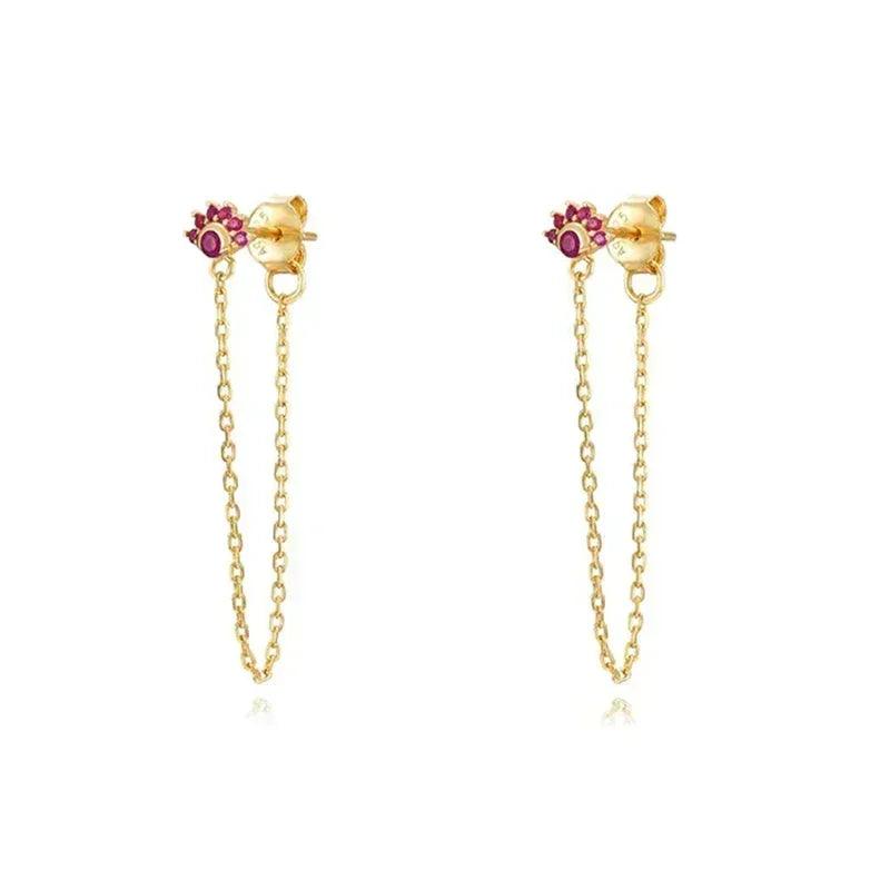 Pendientes de Aro con Colgante de Cristal Rojo Rosa en Plata Esterlina 925, Joyería Elegante para Mujer, Regalos de Moda