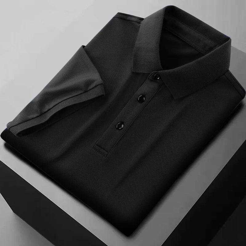 Summer Ice Silk Polo Shirt High-End T-Shirt Solid Color New Half Sleeve Non-Marking Casual Lapels Business Thin Menswear