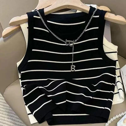 Colorfaith New 2022 Basic Bottoming Striped Chain Elasticity Vests Women Tank & Camis Autumn Winter Wild Crop Short Tops V3420DG