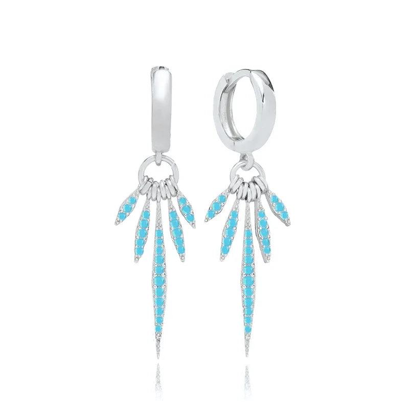 Pendientes de Plata Esterlina 925 con Turquesa Azul, Pendientes de Círculo de Lujo para Mujer, Joyería de Moda Elegante