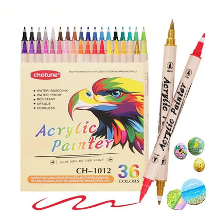 12 36 Colors Acrylic Paint Markers Pens Brush Dual Tip,Acrylic Paint Pen Brush Tip and Fine Tip,Art Marker Supplies for Rock DIY