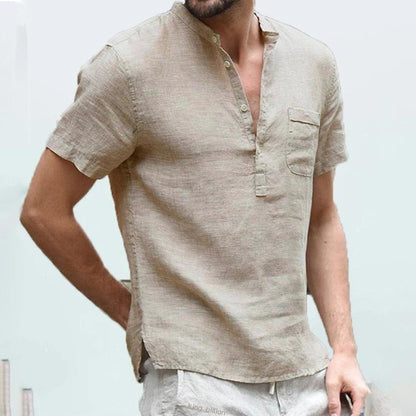 Summer New Men's Short-Sleeved T-shirt Cotton and Linen Led Casual Men's T-shirt Shirt Male  Breathable S-3XL