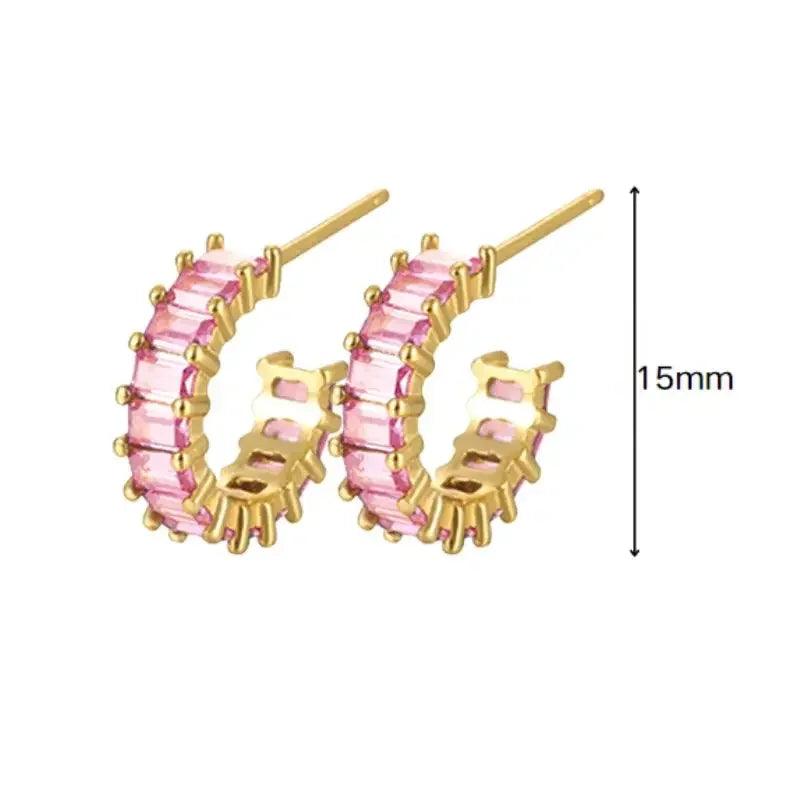 Pendientes de Aro de Plata Esterlina 925 con Cristal Rosa y Corazón, Joyería de Lujo para Mujer, Regalo Elegante y Premium