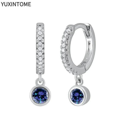 Pendientes de Aro de Plata Esterlina 925 con Zirconia Azul de Lujo para Mujer, Pendientes de Moda con Colgante en Gota de Agua, Corazón o Flor