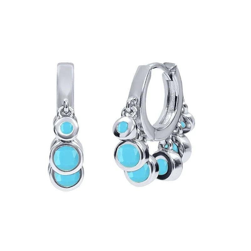 Pendientes de Plata Esterlina 925 con Turquesa Azul, Pendientes de Círculo de Lujo para Mujer, Joyería de Moda Elegante